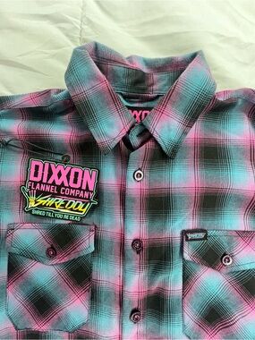 DIXXON Shreddy Pink & Teal Plaid Long Sleeve Flannel Shirt